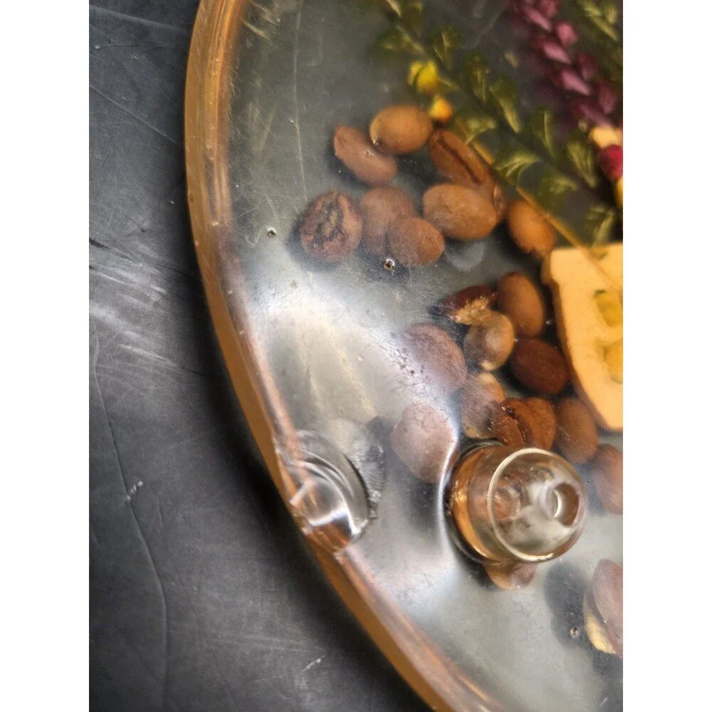 Vintage Glowing Lucite Trivet Hot Plate With Dried Botanicals